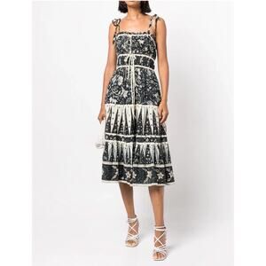 Christian Lacroix Midi Floral Dress Small Smocked Milkmaid Boho Tiered Sundress